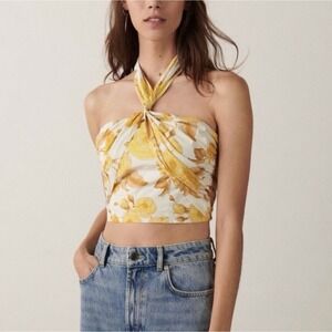ba&sh Naimee Floral Tube Top Yellow White Strapless Halter Sz L